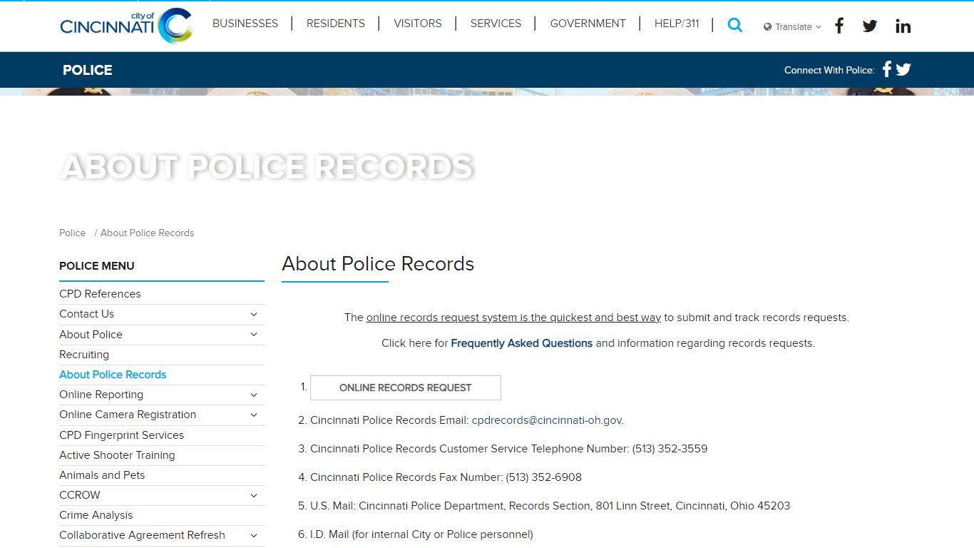 CPD Records Request - Cincinnati